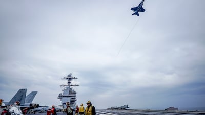 The US Navy's aircraft carrier USS Gerald R Ford in the North Sea, off the coast of Denmark. EPA