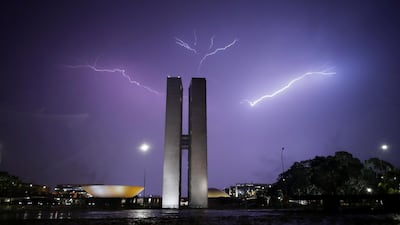 Lightning illuminates the sky above the National Congress in Brasilia, Brazil. Reuters