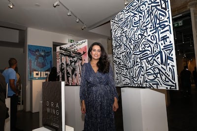 Lebanese artist Tania Zantout at the book launch of 'Drawing Lines' in Beirut