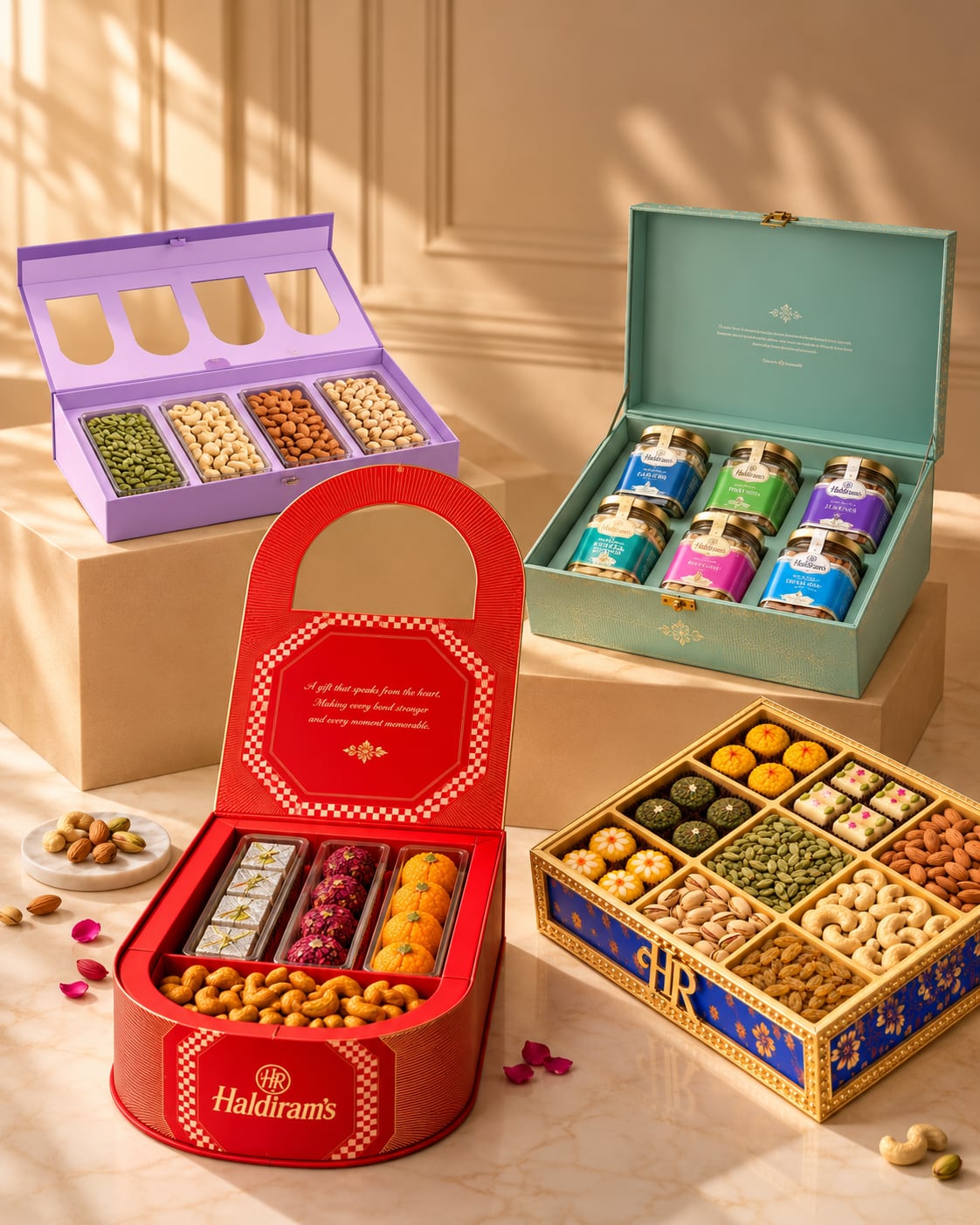 Indian sweets brand Haldiram's has launched a gift collection for Diwali featuring traditional mithai, savoury snacks, dry fruits and nuts. Photo: Haldiram's