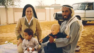 The Al Khateri desert tribe and the Ewart family, who are united as one family through mothers' milk. Photo / The Ewart Family.