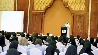 Dr Ali Al Nuaimi, Director General of Adec, speaks at the orientation session for new teachers in Abu Dhabi. Courtesy Abu Dhabi Education Council