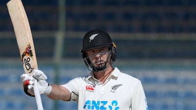 New Zealand's Matt Henry celebrates after scoring fifty. AP