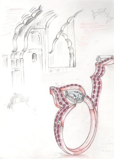 A sketch of the Haveli ring, inspired by India's ancient palaces. Photo: Harakh