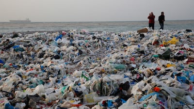 Piles of garbage washed ashore north of the Lebanese capital Beirut. Dumping of plastics remains a festering point in the Middle East. Hussein Malla / AP