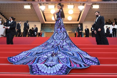 Aishwarya Rai Bachchan in the butterfly-inspired dress by Cinco at the 2018 Cannes Film Festival. AFP