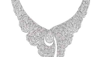 The Gabrielle Chanel necklace is centred around a pear-cut diamond with a total weight of 10.02 carats. Courtesy of Chanel Fine Jewelry