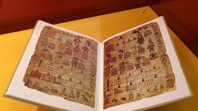 Matricula de Tributos, a facsimile of the original, amate paper and pigments. Pawan Singh / The National