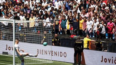 Luka Jovic is presented to the fans inside the Santiago Bernabeu. Reuters