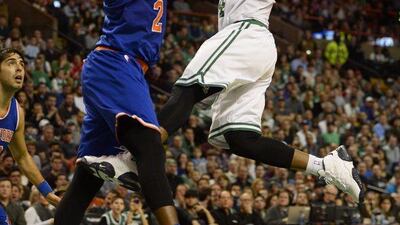 Boston Celtics guard Isaiah Thomas goes up for a shot against the New York Knicks on Sunday night. CJ Gunther / EPA / December 27, 2015