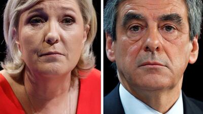 Two of the candidates in the French 2017 presidential election, from left, Front National party's Marine le Pen, and Francois Fillon, the Republican party's representative, have been caught up in a series of scandals that has impacted their popularity leading up to the elections. Reuters