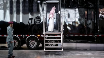 Above, the Abu Dhabi Police’s firearm and ammunition proof house on display at UMEX 2016. Reem Mohammed / The National