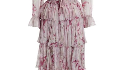Resembling faded, pressed roses, this delicately ruffled and layered chiffon dress by Zimmerman is dreamy and romantic. Courtesy Harvey Nichols.