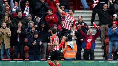 Shane Long of Southampton celebrates after scoring in his side's 2-0 Premier League win at St Mary's Stadium against Burnley on Saturday. Christopher Lee / Getty Images