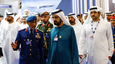 Sheikh Mohammed bin Rashid, Vice President and Ruler of Dubai, visits an exhibition at the Dubai Airshow. Reuters