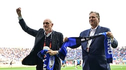 Atalanta's co-presidents Antonio Percassi, left, and Stephen Pagliuca. AFP