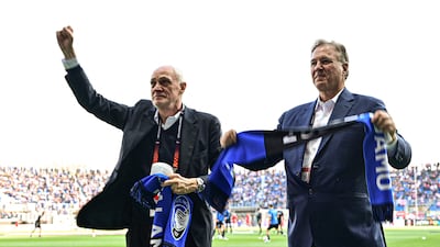 Atalanta's co-presidents Antonio Percassi, left, and Stephen Pagliuca. AFP