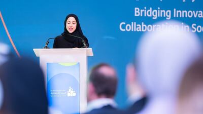 Shamma Al Mazrui, Minister of Community Development, addresses delegates at the Social Care Forum on Wednesday, October 2. Photo: Wam