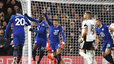 Chelsea's Kalidou Koulibaly celebrates after levelling the scores at 1-1. EPA