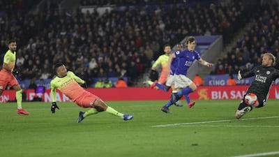 Manchester City's Gabriel Jesus scores the decisive goal. Reuters