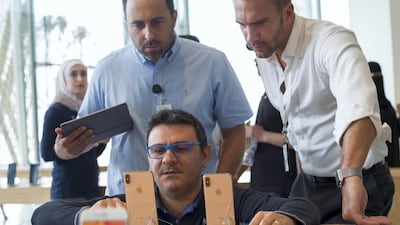 iPhone fans at the launch of iPhone XS at Apple store in Dubai Mall.