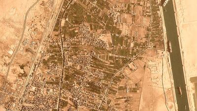 A satellite image of the Ever Given. AP