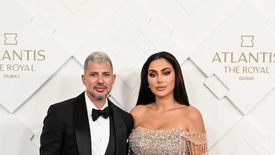Huda Kattan with husband Christopher Goncalo at the opening of Atlantis The Royal. Getty Images
