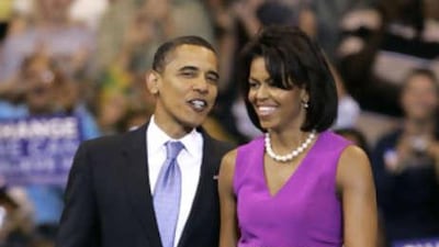 The upmarket dressmaker Maria Pinto created this sleeveless purple silk dress for Michelle Obama, whose style during her husband's campaign has drawn comparisons to the former first lady Jacqueline Kennedy Onassis.