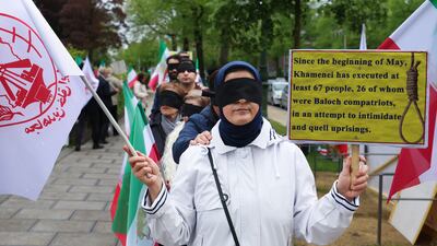A protest against executions in Iran in front of the Iranian embassy in Brussels, Belgium. EPA