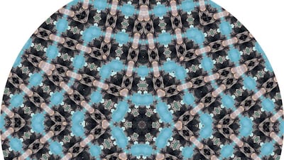 The works in Isabelle Avenarius’s exhibition, which create Islamic geometric patterns from photographs of Abu Dhabi landmarks. Mosaique Abu Dhabi #5 (Khalidiya Palace). Courtesy Isabelle Avenarius