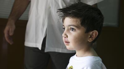 Three-year-old Fadhel Yousef recently had surgery to correct his cleft lip in one of Oasis Hospital’s sister facilities in Kenya. Doctors are now waiting for the lip to heal before correcting his cleft palate. Mona Al Marzooqi / The National