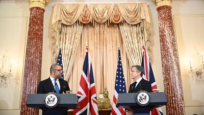 US Secretary of State Antony Blinken, right, and Britain's Foreign Secretary James Cleverly hold a joint press conference at the State Department in Washington. AFP