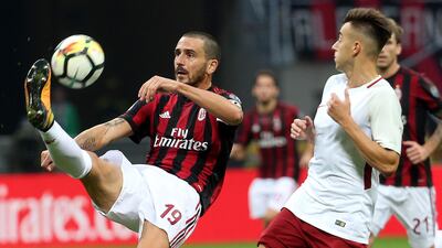 AC Milan's Leonardo Bonucci, left, made the 30-man list for the 2017 Ballon d'Or. But his side lost last time out in Serie A to Stephan El Shaarawy's Roma. Matteo Bazzi / AP Photo