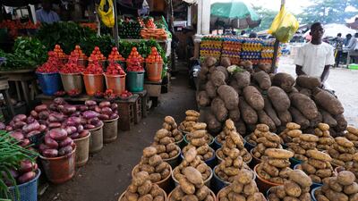 A trader displays farm produce at Wuse Market, Abuja, Nigeria. The country is in talks with the World Bank’s private lending arm and other lenders to raise about $30 million to help finance a vaccine plant. Kola Sulaimon / AFP