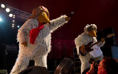 The furry creatures playing at the 2011 Glastonbury Festival. Getty Images