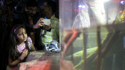 A little girl looks into the baby crocs enclosure, as they are released into their new home at the Dubai Aquarium and Underwater ZooReem Mohammed / The National