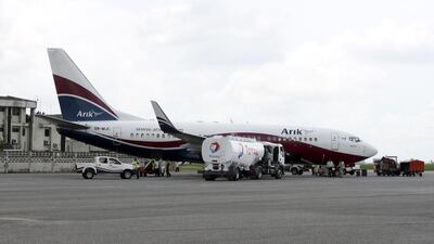 A Boeing 737 Arik Air aeroplane at the local airport in Lagos, Nigeria. The country's biggest carrier plans to double its fleet. Akintunde Akinleye / Reuters