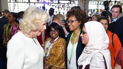 The Duchess of Cornwall talks to guests at the Commonwealth Big Lunch in London. John Stillwell / WPA Pool/Getty