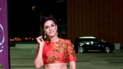 Neha Dhupia on the golden carpet. Ravindranath K / The National