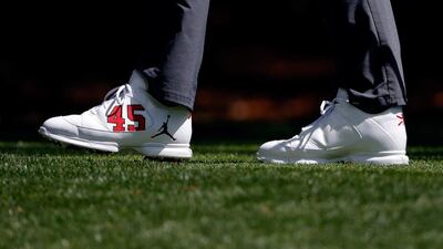 A detail of the shoes of Keegan Bradley of the United States on the second tee during the first round of the 2016 Masters Tournament at Augusta National Golf Club on April 7, 2016 in Augusta, Georgia. Kevin C. Cox/Getty Images/AFP