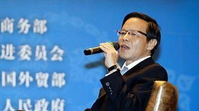 Tong Laigou, the vice president of Sinoma, speaks during the UAE-China investment forum in Yinchuan. Mr Tong says the company will tap domestic potential should the going get tough like it did two years ago. Sarah Dea / The National