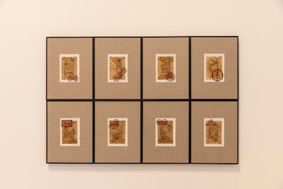 Joanna Barakat combines painting with traditional Palestinian embroidery. Antonie Robertson / The National