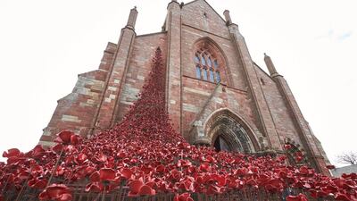 The poppy installation Weeping Window at St Magnus Cathedral in Kirkwall, Scotland. Michael Bowles / Getty Images.