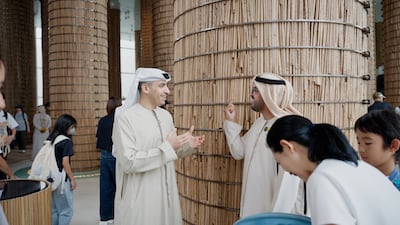 Ambassador Shihab Al Faheem with an Emirati youth ambassador at the UAE Pavilion at Expo 2025 Osaka. Photo: UAE Pavilion Expo 2025 Osaka