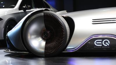 A Mercedes-Benz Vision EQ Silver Arrow concept vehicle sits on display. Seong Joon Cho / Bloomberg