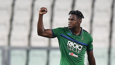Atalanta's Duvan Zapata celebrates the first goal. EPA