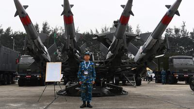 A missile system on display at a defence exhibition in Hanoi, Vietnam. AFP