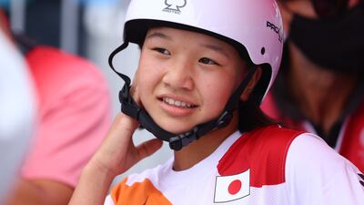 Momiji Nishiya of Japan after winning the Women's Street Skateboarding, aged 13.