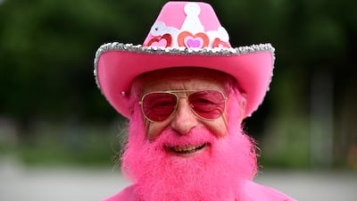 A spectator arrives dressed in pink on Jane McGrath Day, day three of the Third Test match between Australia and Pakistan at the Sydney Cricket Ground in Australia, which raises funds for a breast cancer charity. EPA