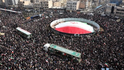 Iranians attend a mass funeral for commanders of the Islamic Revolutionary Guards Corps killed in the war against Israel and the US. EPA
